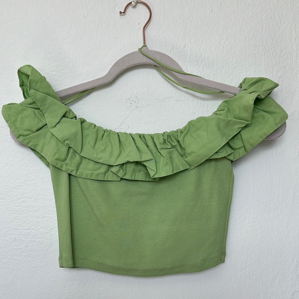 Green Ruffled Off-Shoulder Top